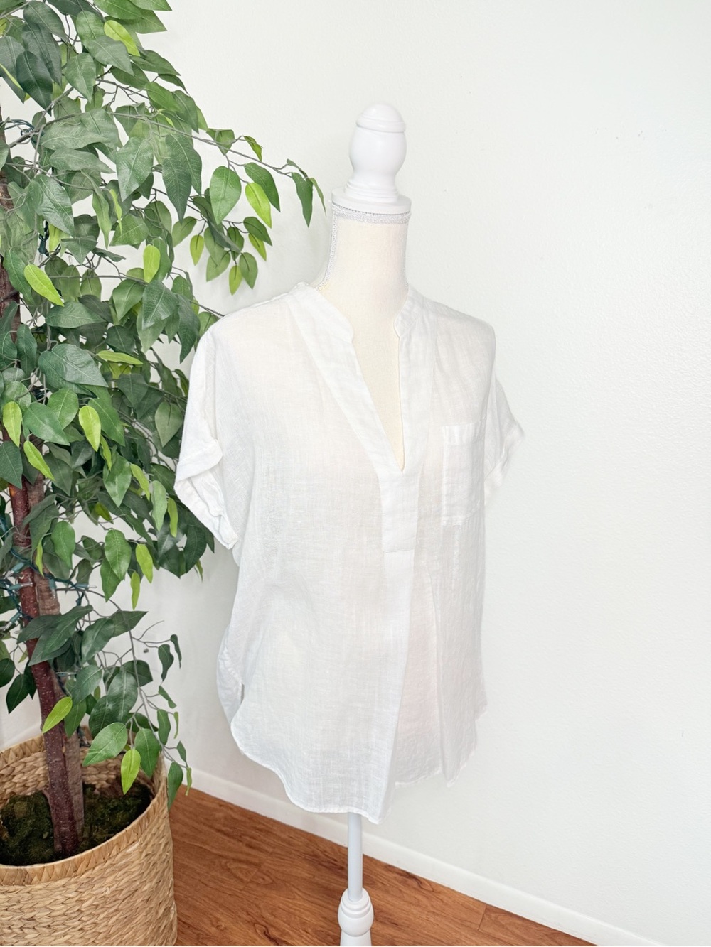 The White Label Company 100% Linen White Tunic Blouse US 10 - Picture 3 of 8